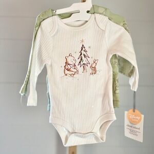 Disney Baby Winnie the Pooh Piglet Christmas Long Sleeve Bodysuit 2 Pack